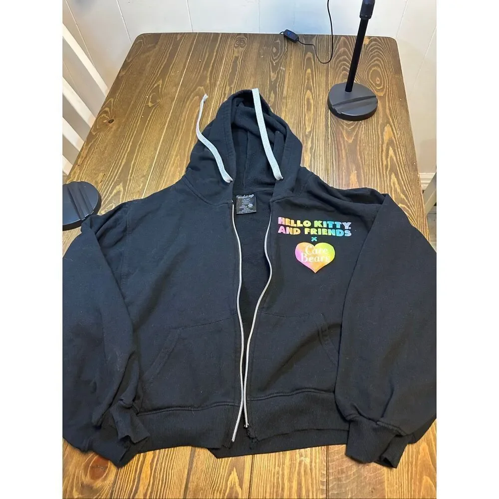 Hello Kitty and Friends x Care Bears black cropped zip-front graphic hoodie size - Picture 4 of 7
